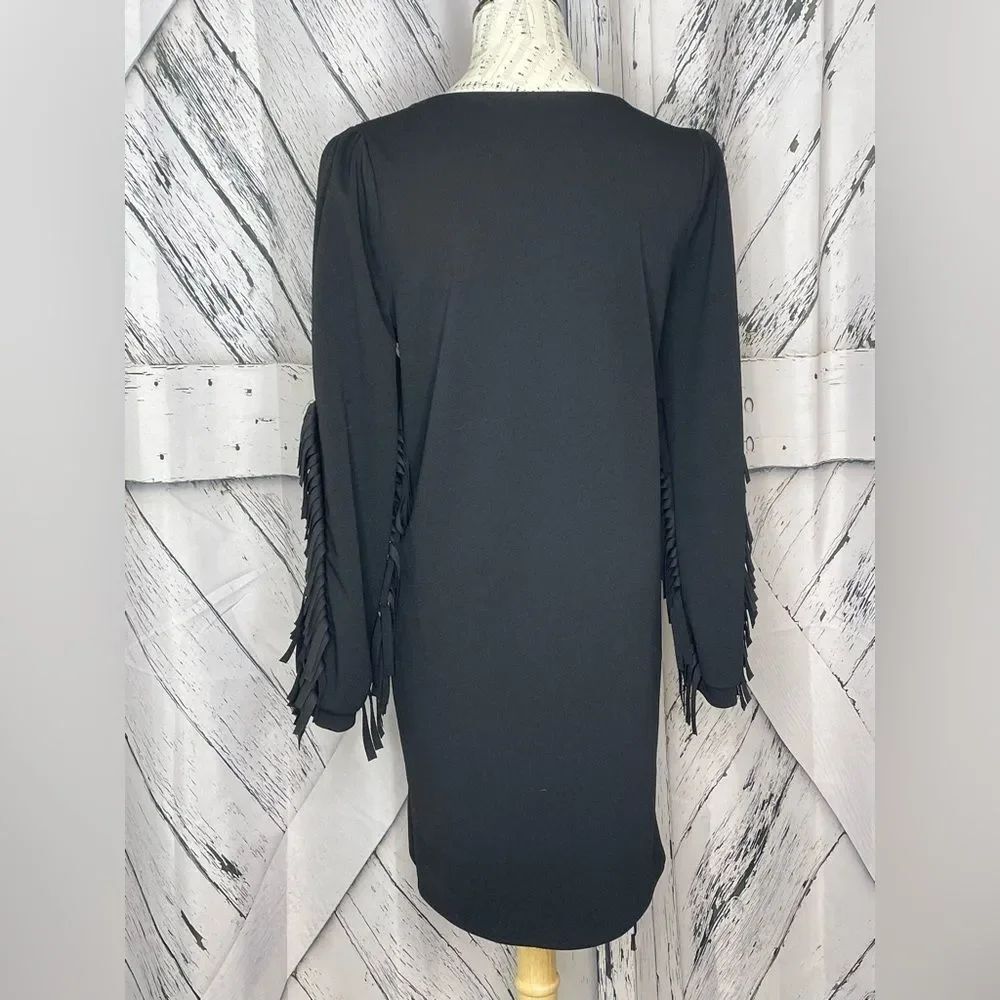 SoAllure Black Dress Fringe Sleeves Made in Italy Size 44 US 8 - Picture 3 of 8